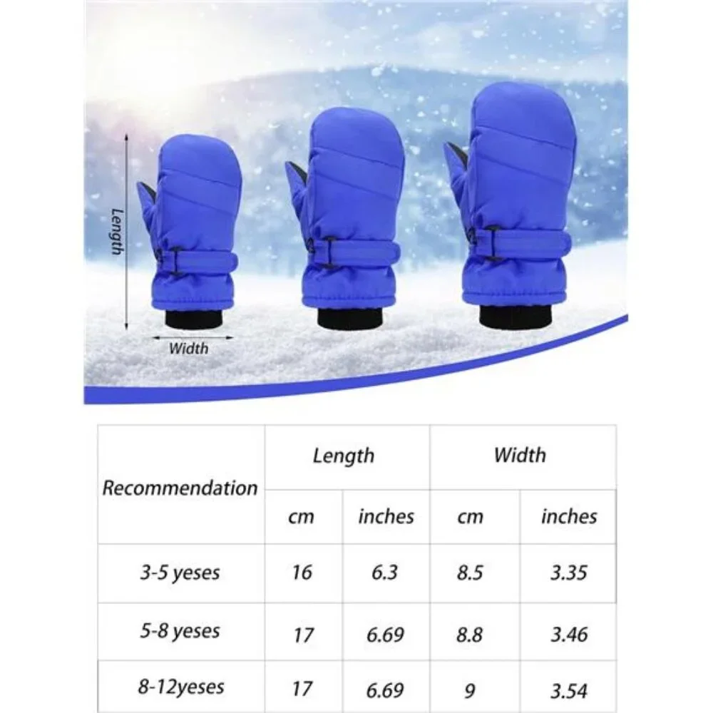 2 Pairs Kids Snow Mittens Waterproof Winter Ski Gloves Warm Thicken Snow Gloves_3